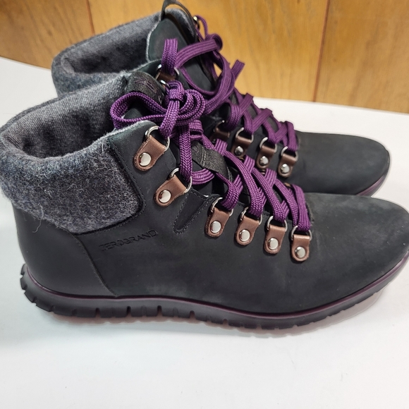 Cole Haan ZeroGrand Purple Lace Wool Collar Boots Women's Size 7B - Picture 6 of 6